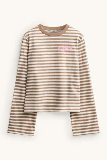 Donna - Maglia a maniche lunghe - slim fit - a righe - marrone / bianco crema