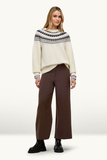 Femei - Pantaloni de stofă - talie medie - wide leg - maro închis