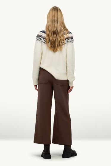Femei - Pantaloni de stofă - talie medie - wide leg - maro închis