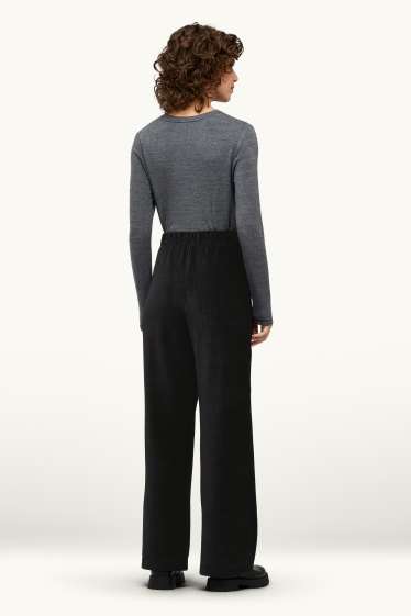 Dames - Broek van corduroy - high waist - wide leg - zwart