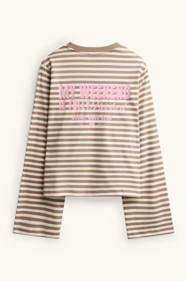 Donna - Maglia a maniche lunghe - slim fit - a righe - marrone / bianco crema