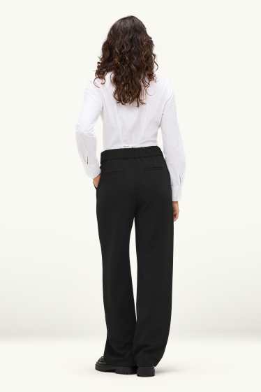 Femei - Pantaloni office - talie medie - wide leg - negru