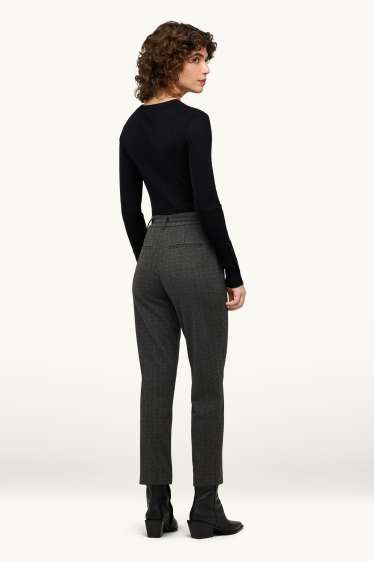 Dona - Pantalons de tela amb cinturó - mid waist - tapered fit - amb patró - gris fosc