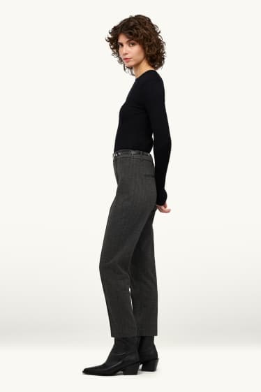 Dona - Pantalons de tela amb cinturó - mid waist - tapered fit - amb patró - gris fosc