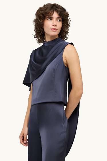 Dames - Satijnen blouse - donkerblauw