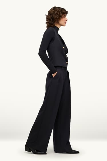 Damen - Business-Hose - High Waist - Wide Leg - schwarz