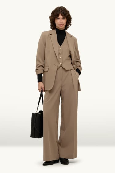 Femmes - Pantalon de bureau - high waist - wide leg - beige