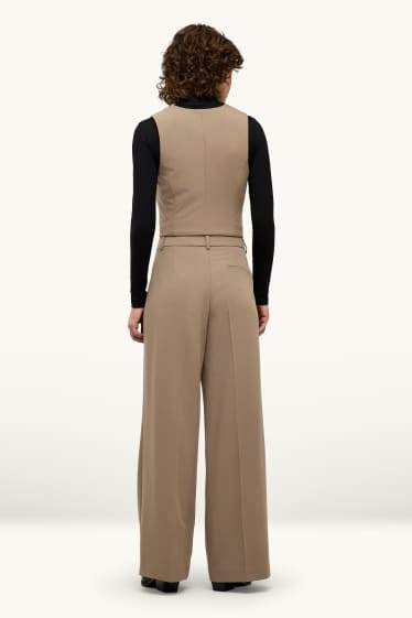 Femmes - Pantalon de bureau - high waist - wide leg - beige