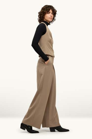 Femmes - Pantalon de bureau - high waist - wide leg - beige