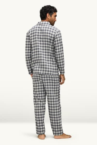 Herren - Pyjama - kariert - grau