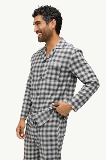 Herren - Pyjama - kariert - grau