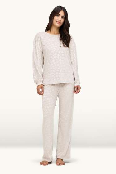 Femei - Pijama de fleece - imprimeu de leopard - bej