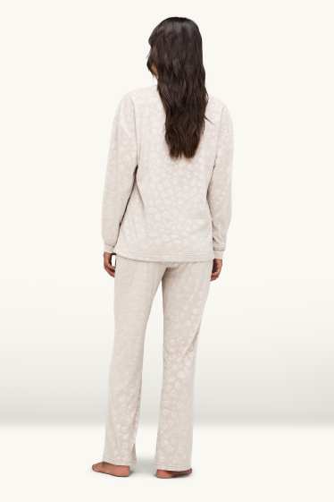 Femei - Pijama de fleece - imprimeu de leopard - bej