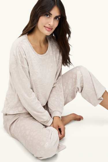 Femei - Pijama de fleece - imprimeu de leopard - bej