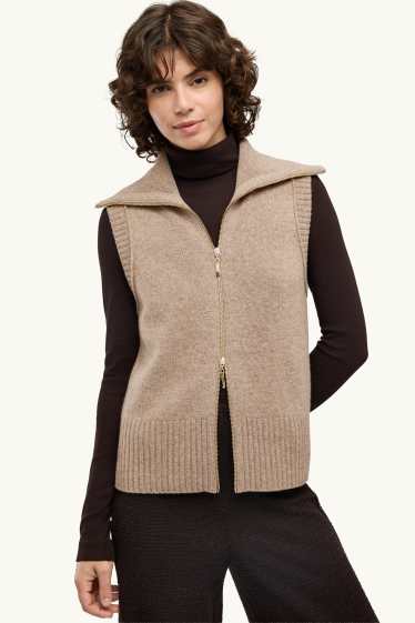 Damen - Strickweste mit Kaschmir-Anteil - Woll-Mix - beige-melange