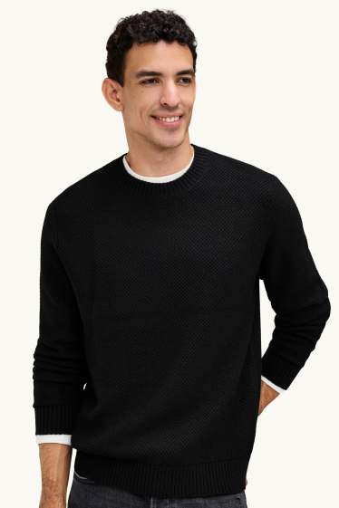 Hommes - Pull - finition texturée - noir