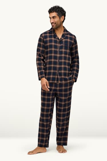 Hommes - Pyjama en flanelle - à carreaux - marron / bleu