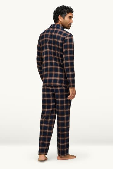 Hommes - Pyjama en flanelle - à carreaux - marron / bleu