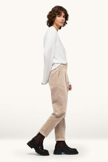 Femmes - Pantalon en velours côtelé - high waist - tapered fit - LYCRA® - beige