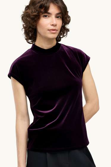 Donna - T-shirt di velluto - relaxed fit - viola