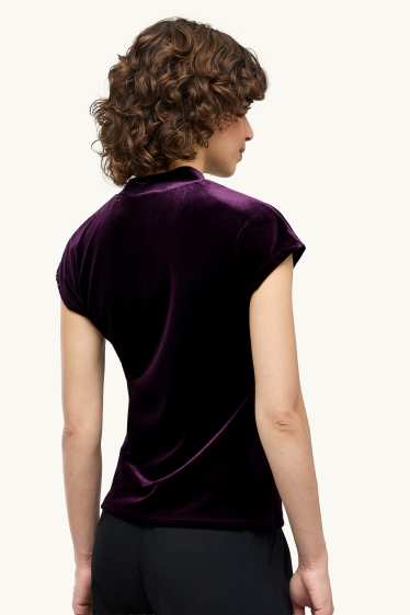 Donna - T-shirt di velluto - relaxed fit - viola
