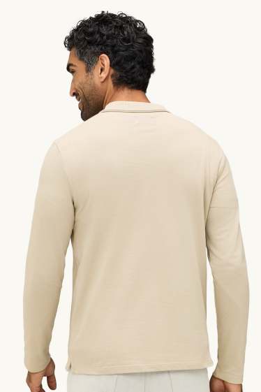 Hommes - Polo à manches longues - slim fit - beige