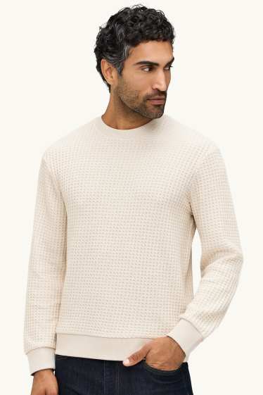 Heren - Sweatshirt - met structuur - crème wit