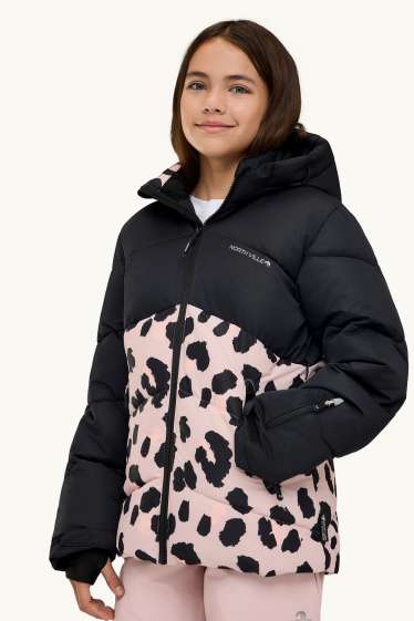 Bambine - Giacca da sci con cappuccio - imbottita - idrorepellente - nero / rosa