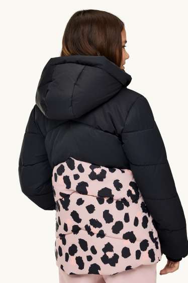 Bambine - Giacca da sci con cappuccio - imbottita - idrorepellente - nero / rosa