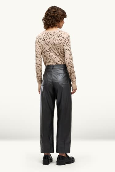 Damen - Hose - High Waist - Barrel Leg - Lederimitat - schwarz