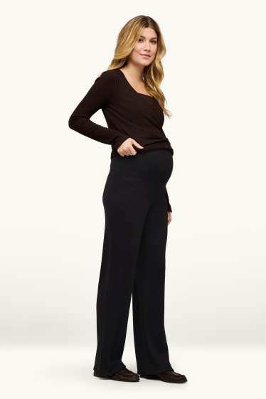 Donna - Pantaloni premaman in jersey - a coste - nero