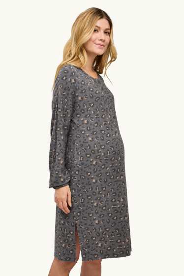 Damen - Still-Nachthemd - Leo-Print - grau / beige