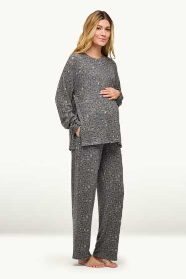 Dona - Pijama de lactància - estampat de lleopard - gris/beix