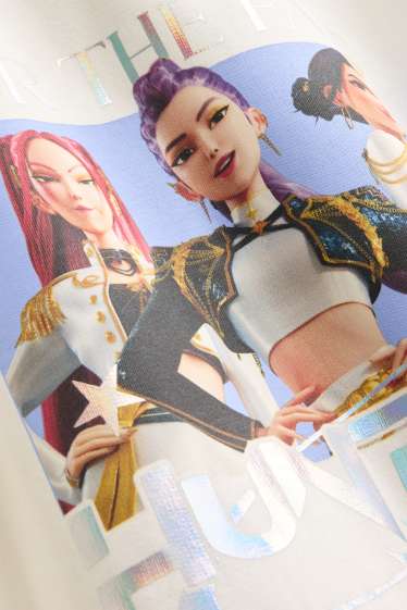 Bambine - KPop Demon Hunters - felpa - effetto brillante - bianco crema