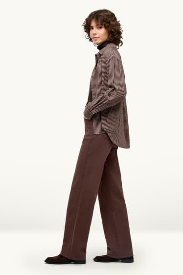 Femei - Pantaloni de stofă - talie înaltă - straight fit - maro