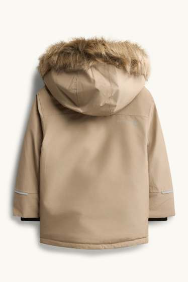 Kinder Buben - Regenjacke mit Kapuze - gefüttert - wasserdicht - beige