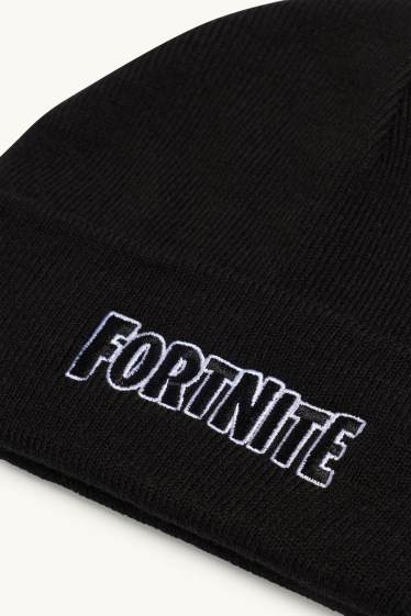 Kinder Buben - Fortnite - Mütze - gerippt - schwarz