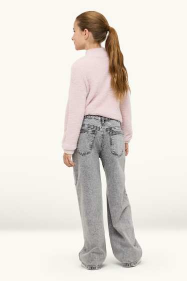 Bambine - Fiocco - jeans a gamba ampia - vita media - jeans grigio chiaro