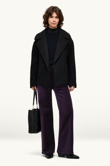 Damen - Samt-Hose - High Waist - Wide Leg - violett