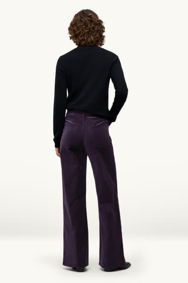 Damen - Samt-Hose - High Waist - Wide Leg - violett