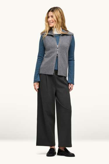 Women - Cropped jersey trousers - high-rise waist - wide leg - dark gray melange