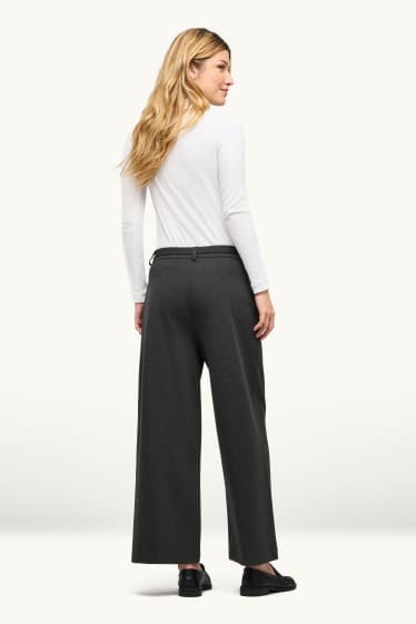 Women - Cropped jersey trousers - high-rise waist - wide leg - dark gray melange