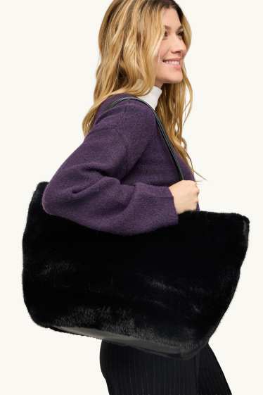 Women - Large faux fur shopper - black