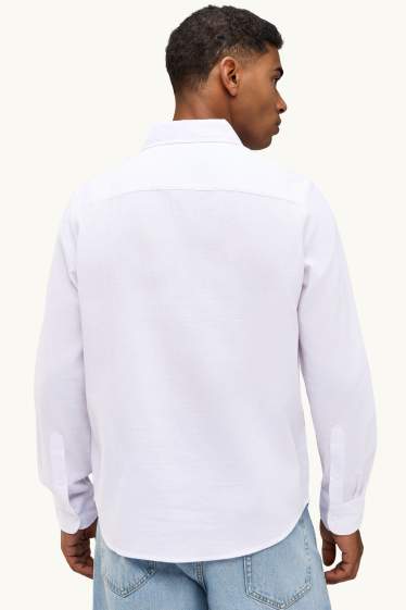 Heren - Overhemd - regular fit - Kent - met structuur - wit
