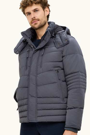 Herren - Steppjacke mit Kapuze - dunkelgrau