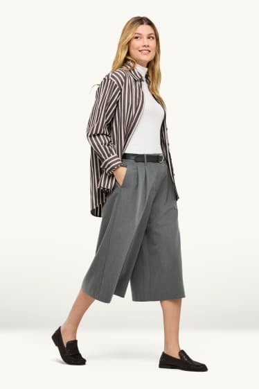 Damen - Culotte mit Gürtel - Mid Waist - Wide Leg - grau
