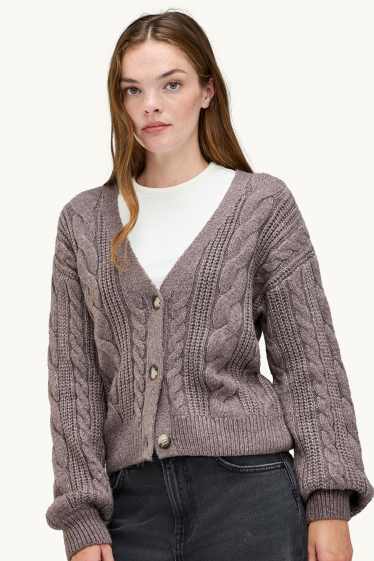 Donna - Cardigan - motivo treccia - tortora