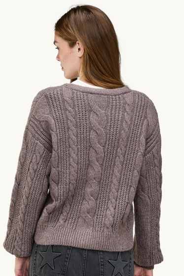 Donna - Cardigan - motivo treccia - tortora