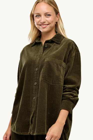Dames - Overhemdblouse van corduroy - met structuur - donkergroen
