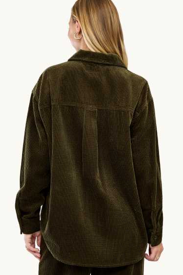 Dames - Overhemdblouse van corduroy - met structuur - donkergroen